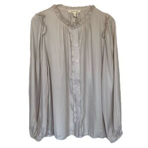 Grade & Gather Beige Ruffle Trim Long Sleeve Button Up Top NWT Size Small